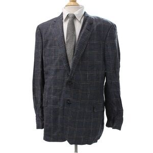 Armani Collezioni Mens Plaid Polyester Blazer Blue Buttoned Size 46